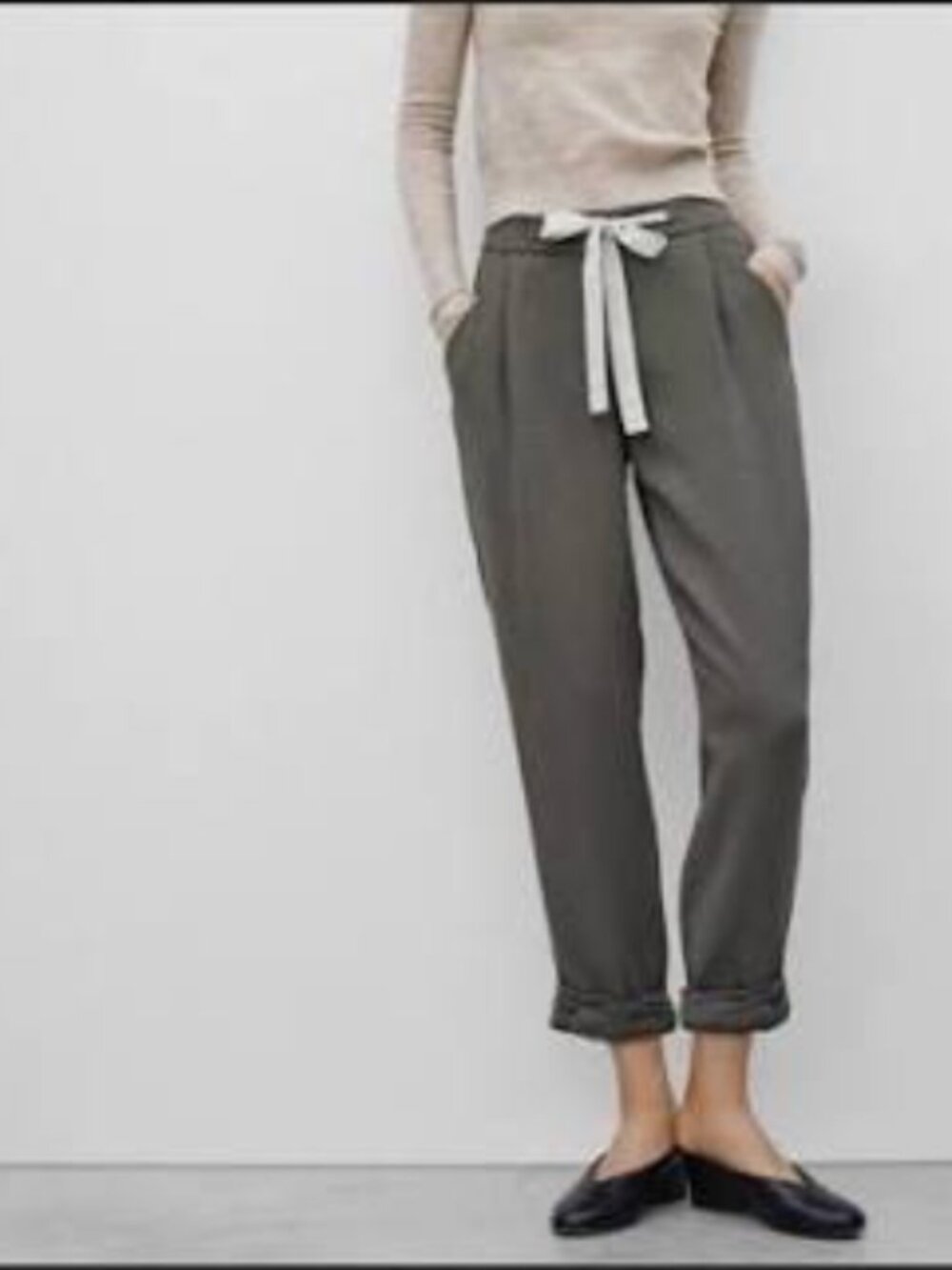 Aritzia Wilfred Allant Cropped Tie Waist Cuffed Pants Olive Sage Green 6